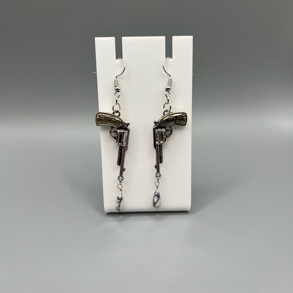 Handmade Jewelry - 🆕 Silver and Black Revolver Earrings - Handmade #171